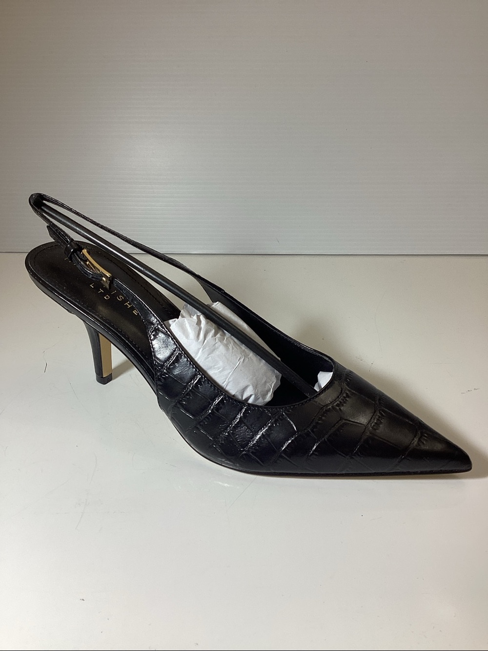 Marc Fisher LTD Dorie2 slingback pumps in a black crocodile-embossed leather - Picture 6 of 8